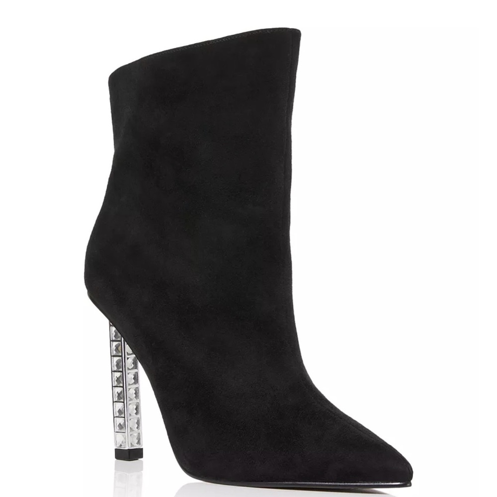 Aqua Perin NWOT Sz 8M Elegant Black Suede Mirror Heeled Ankle Boots (SH205) - Picture 2 of 8